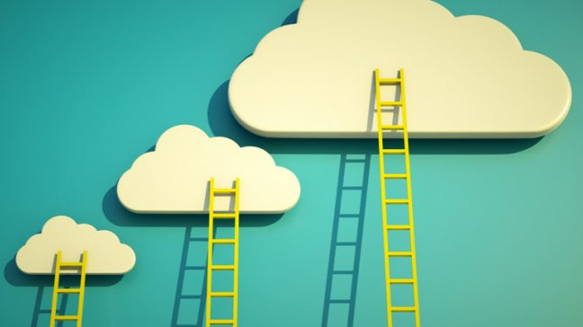 Yellow ladders to fake clouds