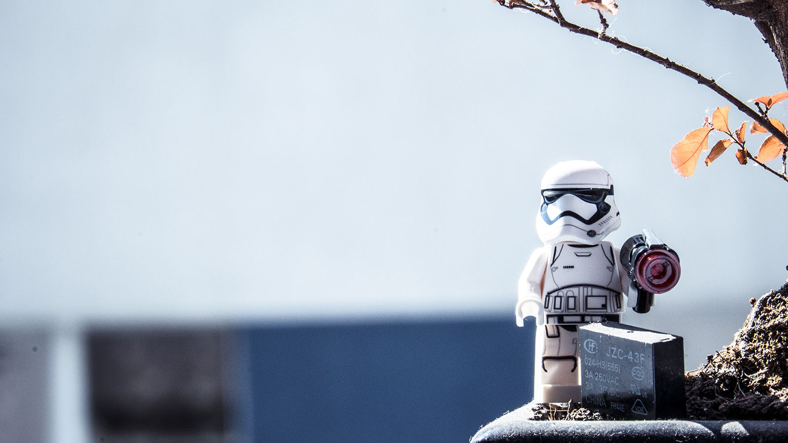 Mini stormtrooper next to tree