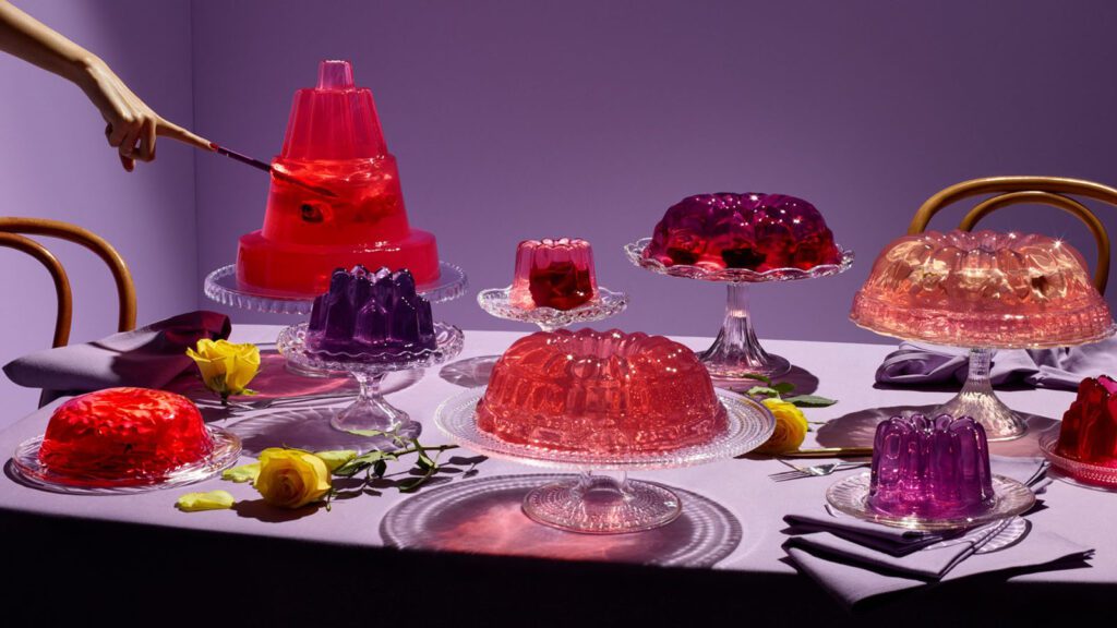 A table with many types of jello